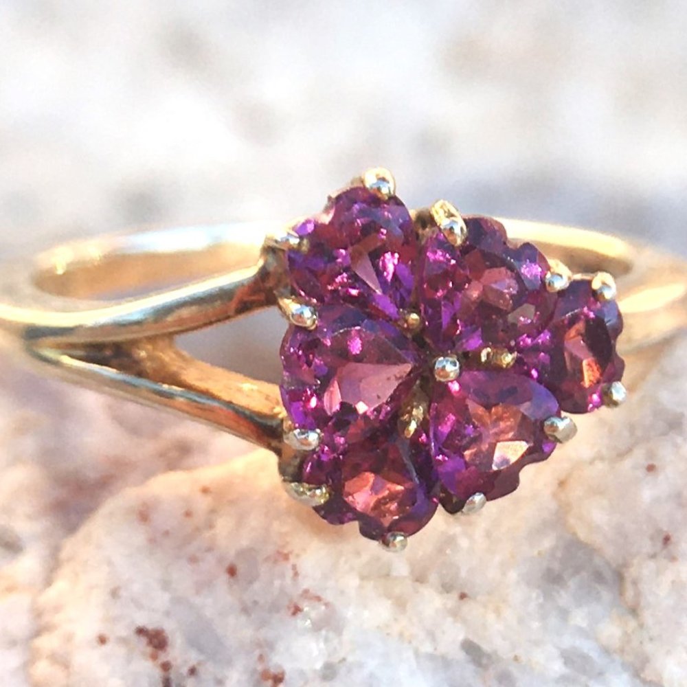 Garnet Cluster Ring Gold Over .925 Silver Natural Gemstones Heart Shaped Stones